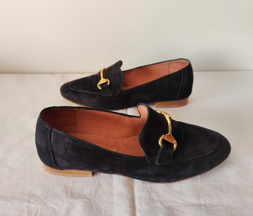 Sapatos Loafer, Camurça, Azul-marinho, Calçado Guimarães, Tamanho 35