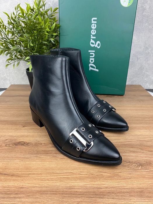Buty Paul Green r. 40,5 - czarne skórzane botki na obcasie