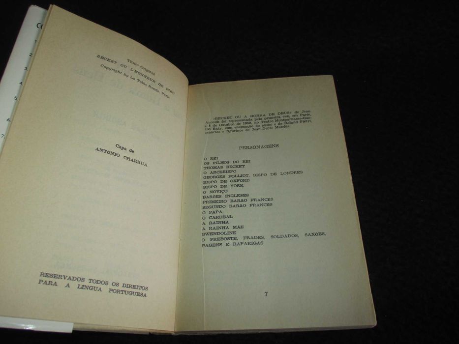 Livro Becket  ou a Honra de Deus Jean Anouilh 1ª edição 1962