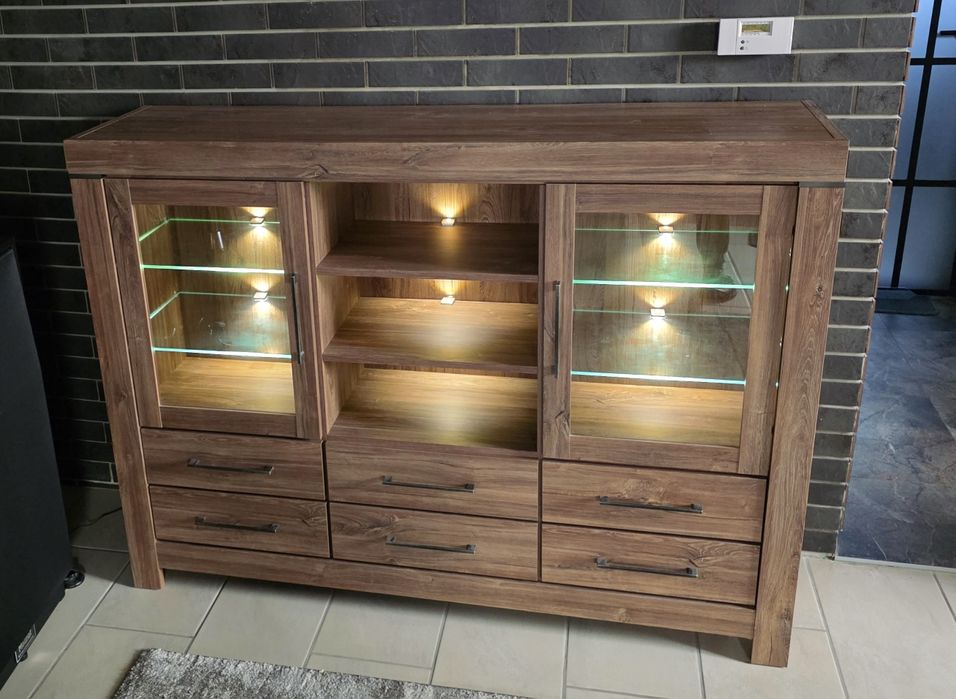 OKAZJA Komoda BRW Gent witryna 166 cm dąb stirling