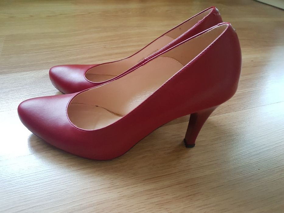 Buty na obcasie skóra, skórzane, bordo bordowy 38