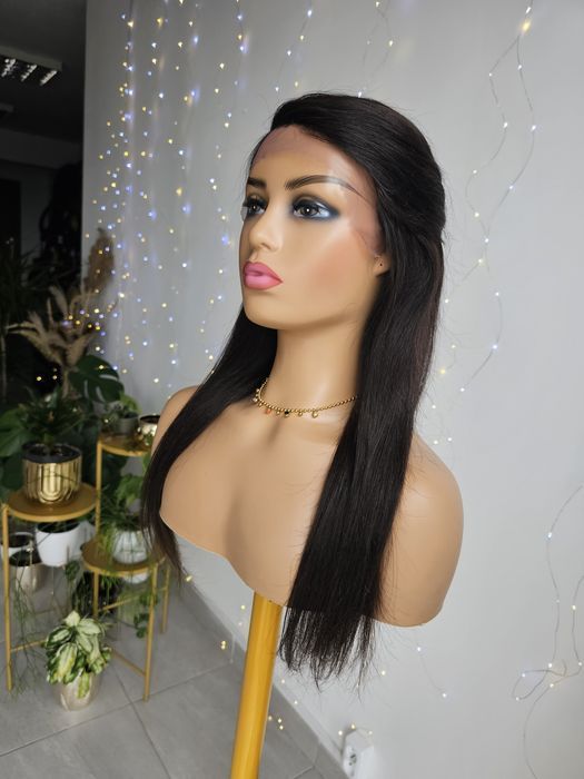 Długa peruka z włosów naturalnych ciemny brąz naturalna czerń Aga 22