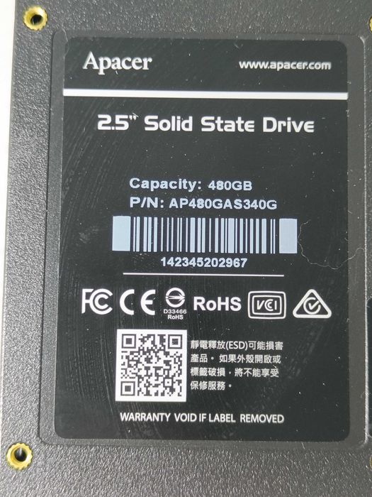 ЯК НОВИЙ SSD ССД диск APACER 480GB AS340G - практично без пробігу!