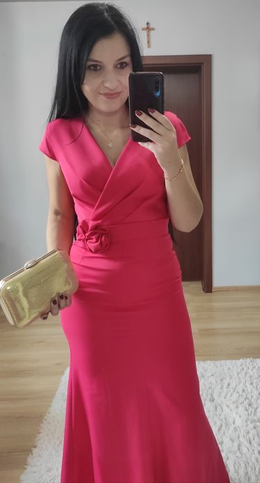 Sukienka długa maxi pasek kwiat wesele impreza