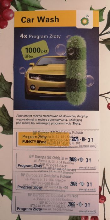 Karnet na myjnię BP