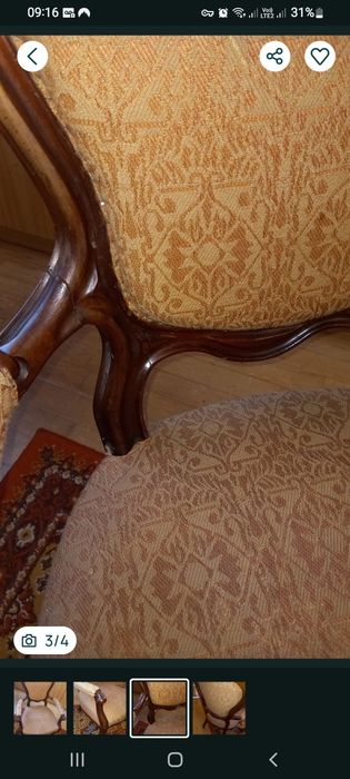Fotel stylowy drewniany owalne oparcie – beżowy gobelin