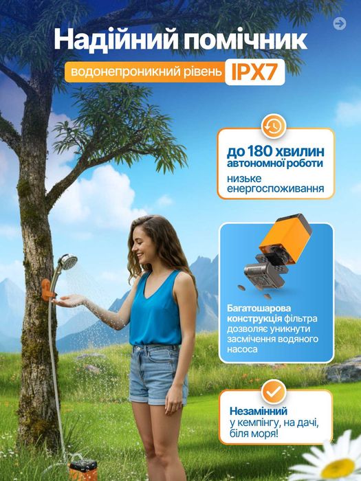 Душ садовый Аккумуляторный с датчиком температуры SHOWER, 7800 mAh