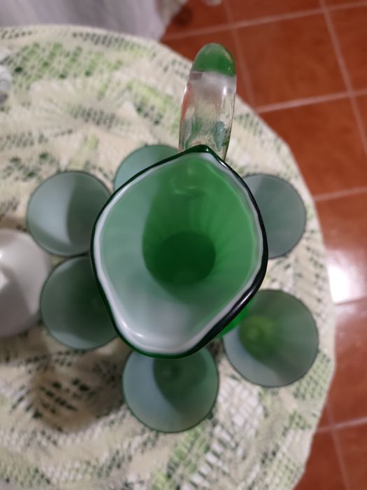 Glass Pitcher and Glasses (Opaline Glass)