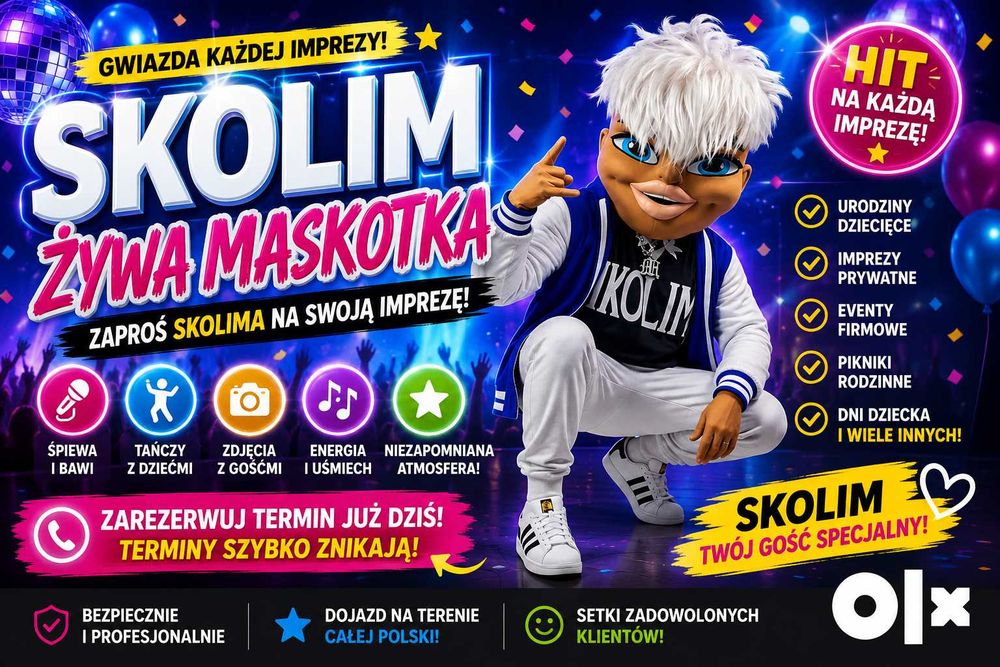 Skolim żywa maskotka na imprezę Biały Miś