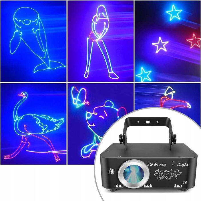 Projektor Laserowy Ruchome animacje DMX Sterowanie Dźwiękiem Pilot