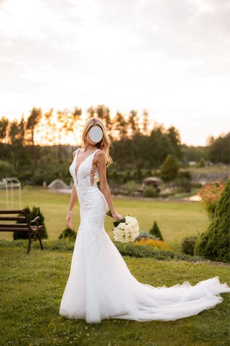 Elegancka suknia ślubna Pollardi Seduction (syrenka) + welon( 270 cm)