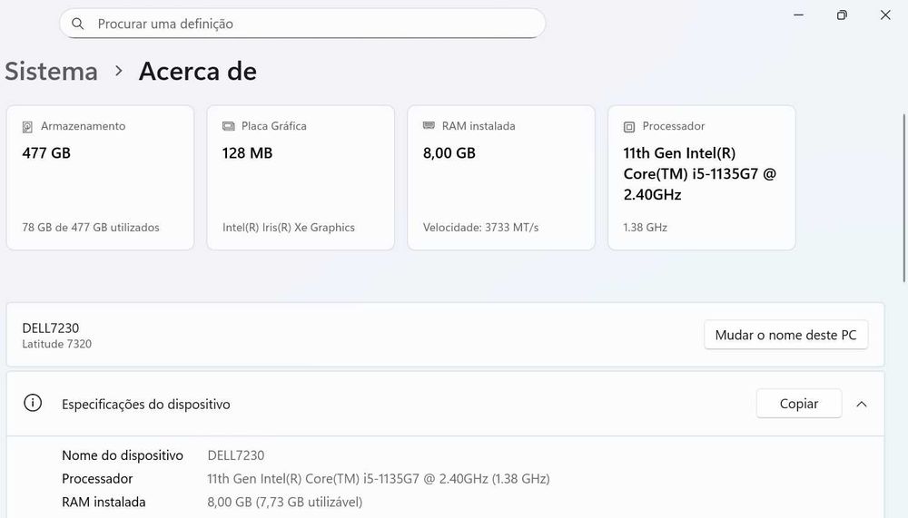 Dell Latitude 7320 Intel Core i5-1135G7 8GB DDR4 RAM 512GB NVMe