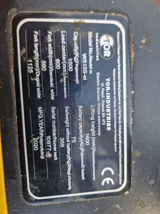 Paleciak widłowy elektryczny z windą Tor WS15S-ei
