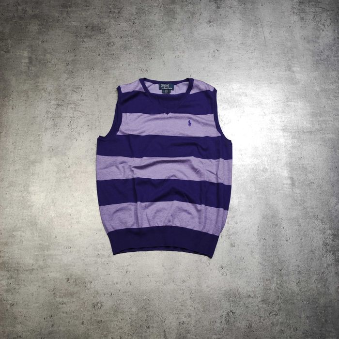 MĘSKA PREMIUM Designer Kamizelka Polo Ralph Lauren Paski Sweter Fiolet