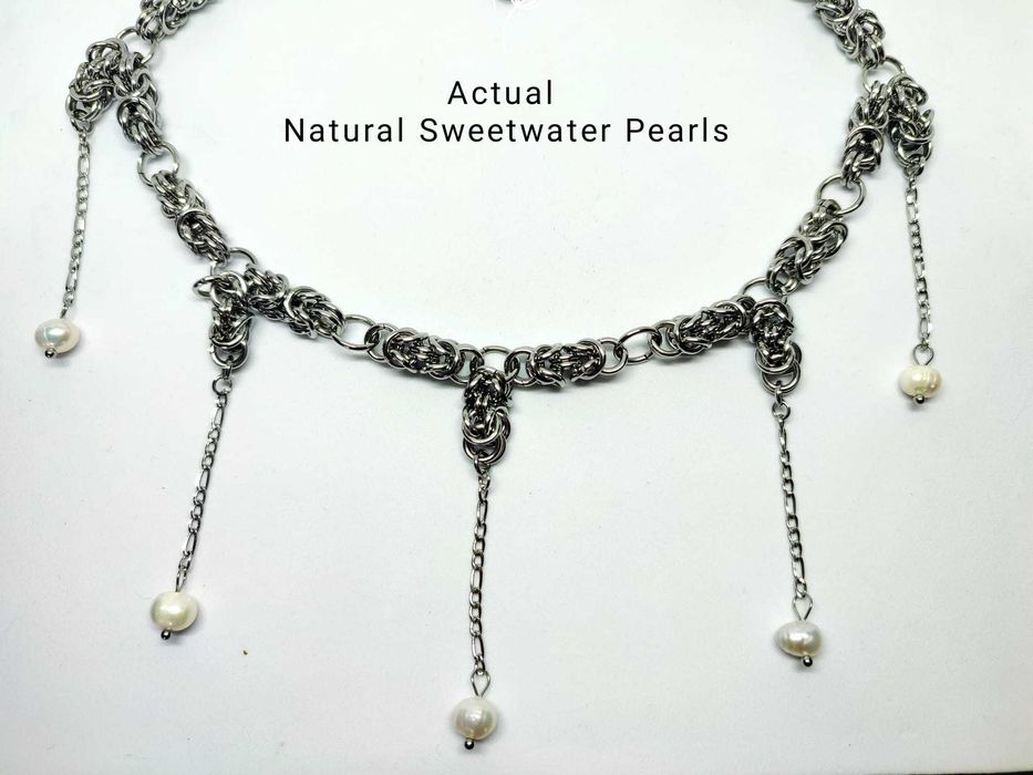 Choker perły naturalne słodkowodne elegancki minimalizm goth elegant