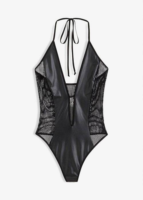Venus body z eko skóry z siatki ze stringami ^48/50