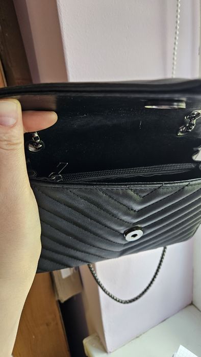 Saint Laurent сумка-клатч чорна з ланцюжком, еко-шкіра 21×15×8