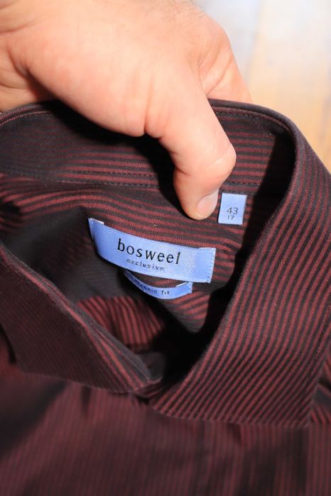 Koszula Bosweel r. 43 czerwono-czarna bawełna dł rękaw paski