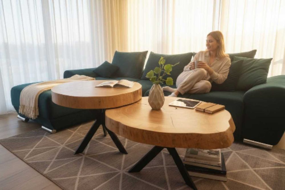 Zestaw  stolików kawowych z drewna Zegar z  30 cm GRATIS Dostawa