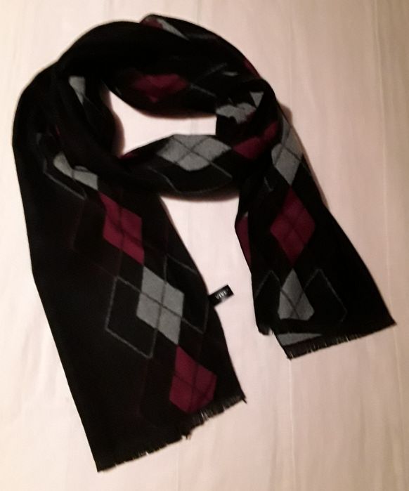 Cachecol para homem preto com grená e cinza, novo sem etiqueta