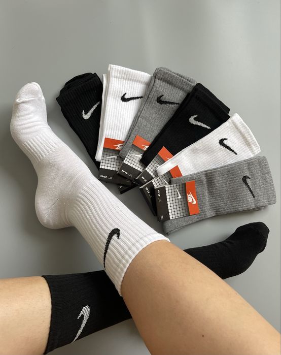Носки (12 пар в наборі - чорні білі та сірі) найк, шкарпетки Nike