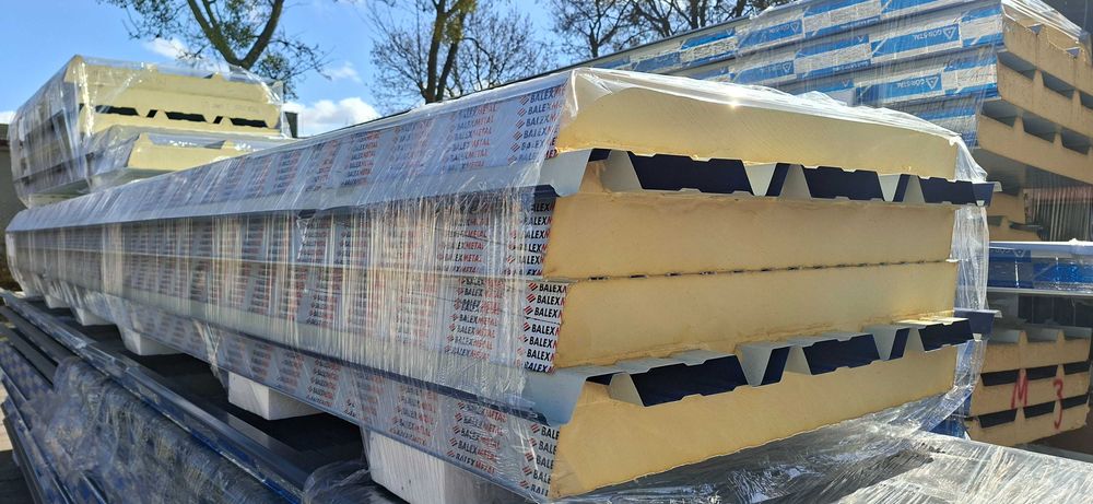 Płyty warstwowe dachowe i ścienne poliuretanowe PIR 100mm II gatunek - nowe