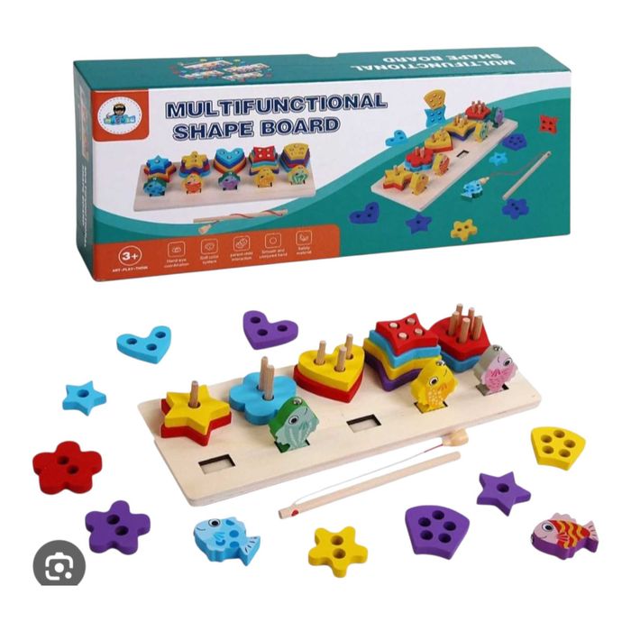 Drewniany sorter kształtów z wędką magnetyczną 3w1