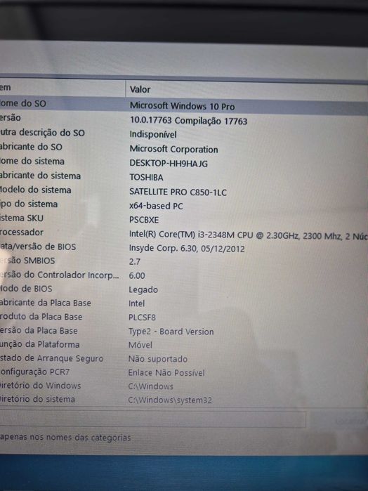 Toshiba C850 proc i3-2348, disco 500gb, memória 8gb muito bom estado