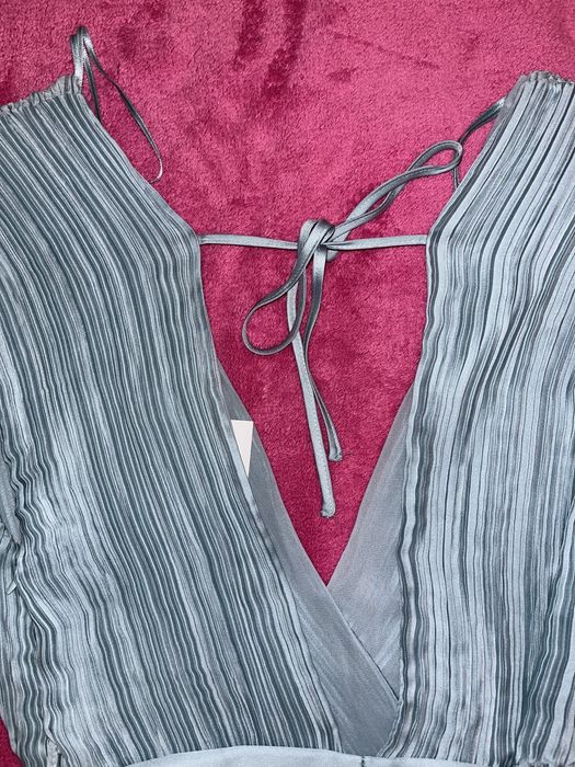 Macacão plissado azul turquesa/verde menta