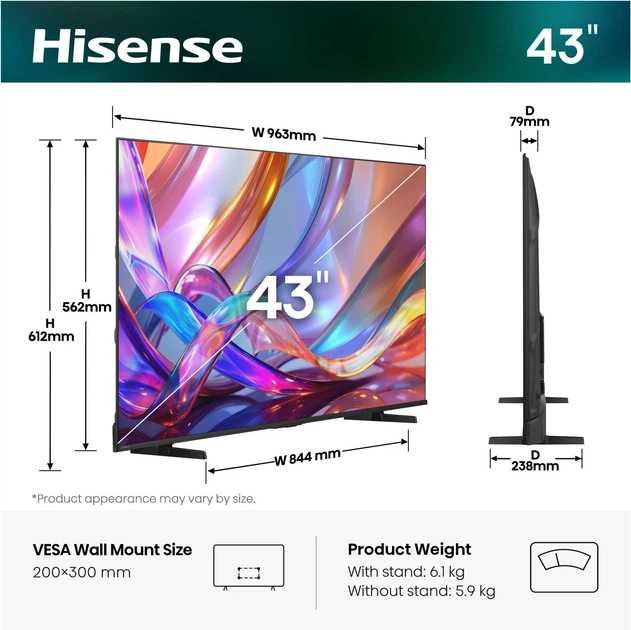 Телевізор QLED Hisense 43E7S Нова модель 2027року