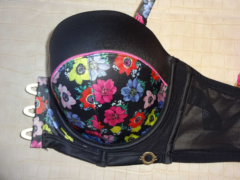 TED BAKER oryg. biustonosz zapinany z przodu w kolorowe kwiaty OKAZJA nowy 32DD / 70DD