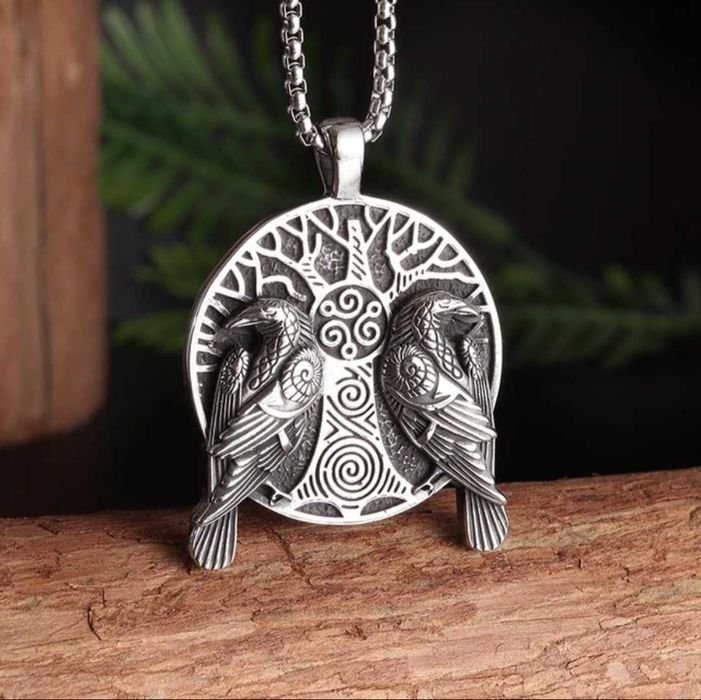 Fio colar necklace viking odin thor corvos runas árvore da vida