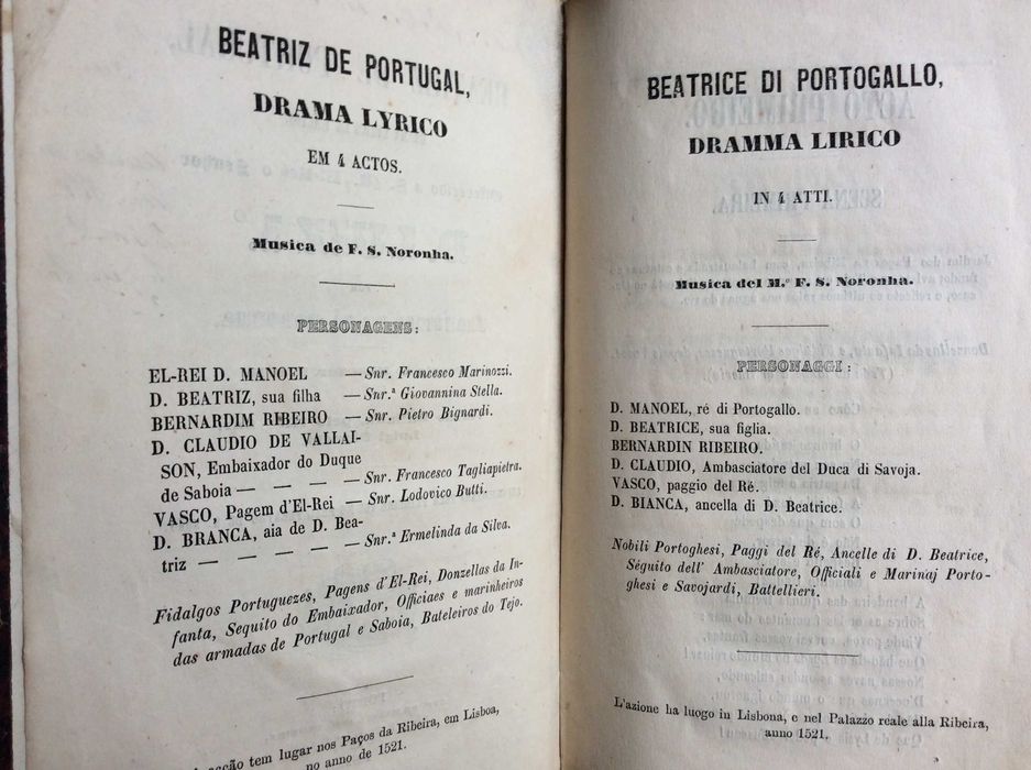 Beatriz de Portugal. Drama lyrico em 4 actos. Por Francisco de Sá Noronha, 1862. 1.ª edição. Raro
