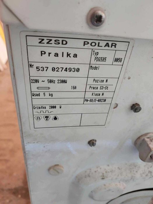 Pralka automatyczna Polar typ P0 g585 wsad 5 kg grzałka 2000 W
