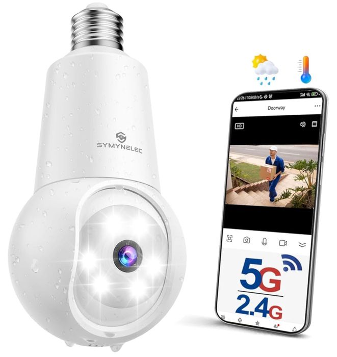 Kamera zewnętrzna żarówka noktowizja 5 GHz/2,4 GHz 5MP SYMYNELEC