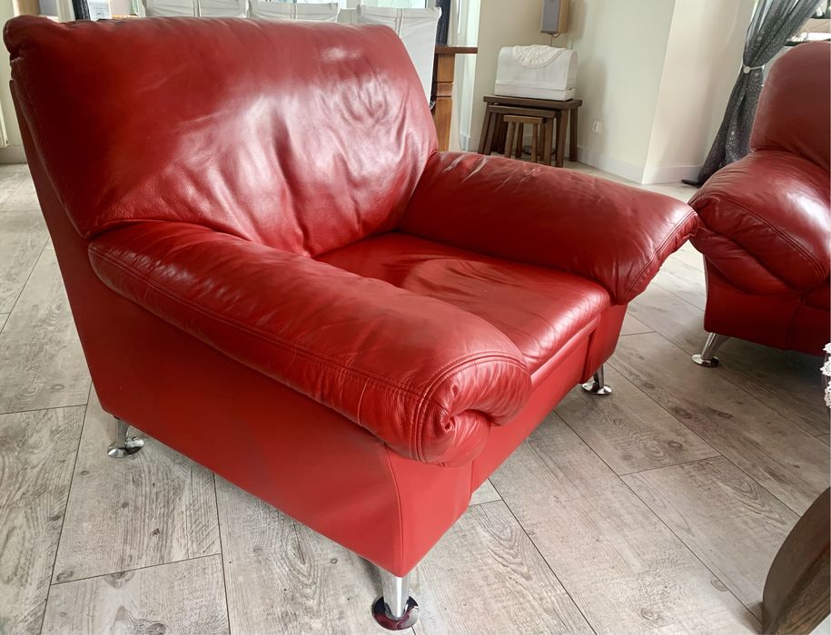 sofa z fotelem skóra naturalna