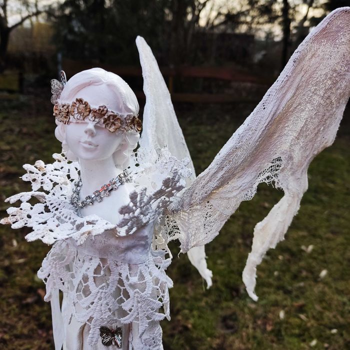 Piękny biały anioł,,figurka rzemiosło handmade powertex 47cm,prezent