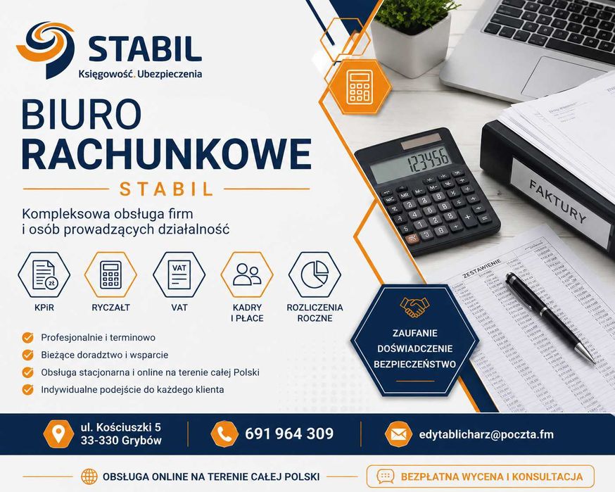 Biuro Rachunkowe STABIL | KPiR | Ryczałt | VAT | Kadry i Płace | Grybów