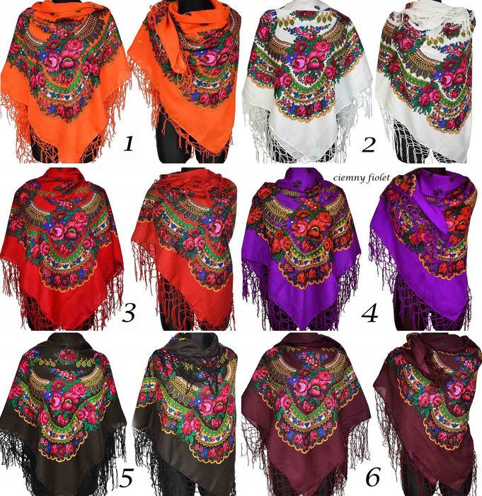 Chusta góralska folk ludowa duża apaszka 120 cm z frędzlami