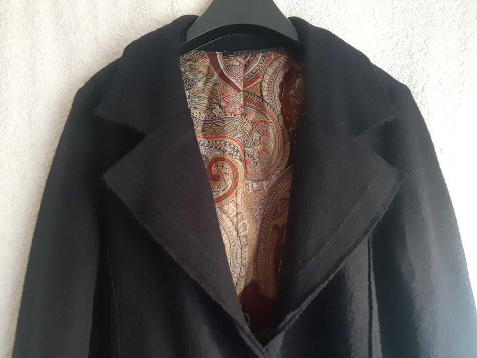 Czarny cienki płaszcz, 100% wełna, Passport, r. M/L