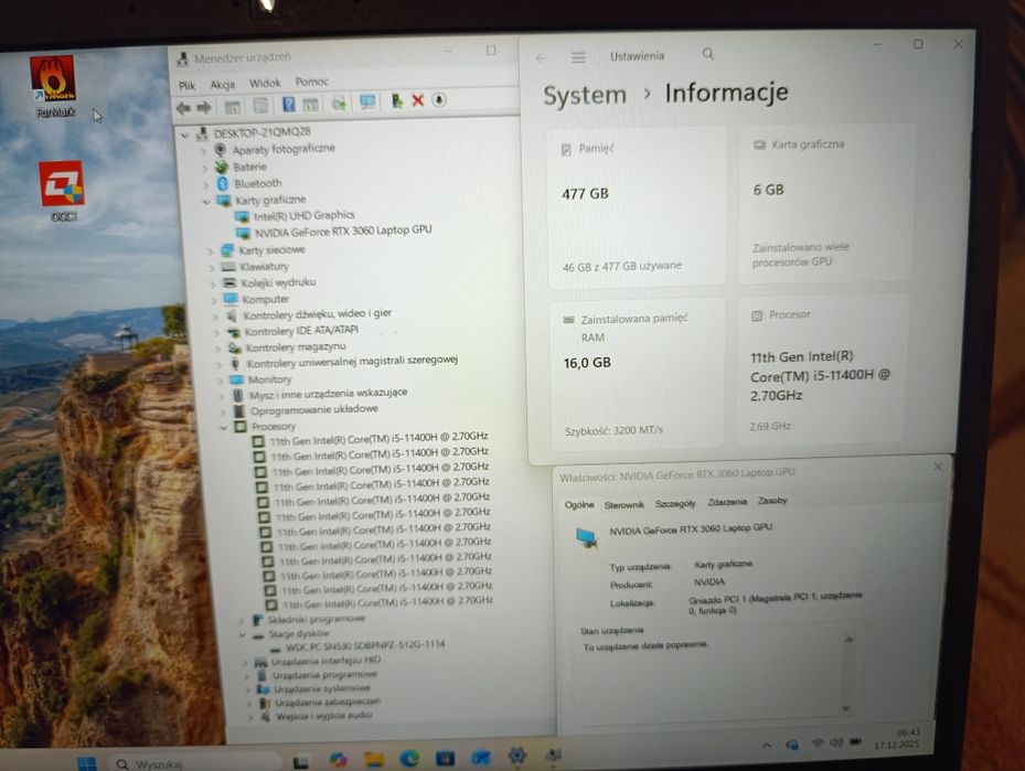 Acer 144Hz i5 11400h RTX3060 6GB 16RAM  512 SSD
Stan wizualny 5+/6 dro