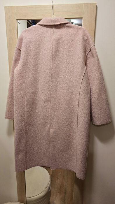 Zara nowy płaszcz damski boucle oversize pudrowy róż M