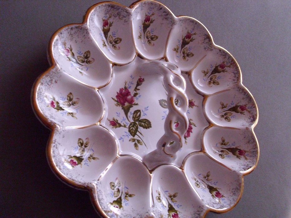 Talerz zastawa koszyk na jajka porcelana Chodzież różyczki PRL bdb