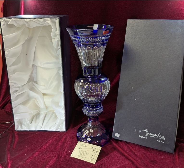Vase Cristal Baccarat St Louis XXL Bleu Cobalt Cristal De Boheme