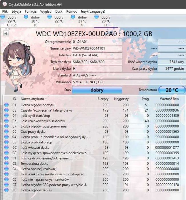 Dysk twardy WD niebieski 1TB sata/600 WD10EXEX