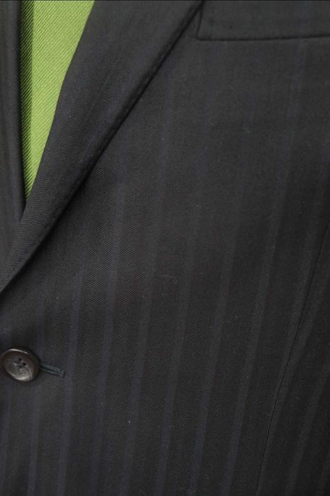 Garnitur Versace Collection 52/XL Granatowy Głęboki Prążki Wełna Jedwab Elegancki Premium
