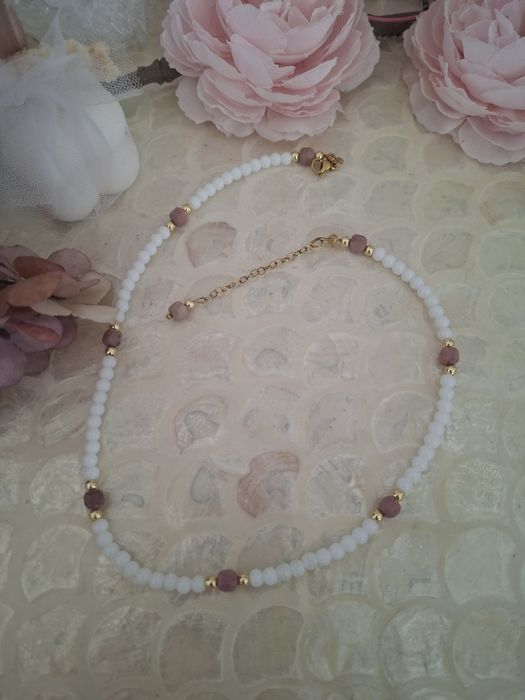 Naszyjnik handmade  z naturalnych kamieni hematyt rodonit jadeit