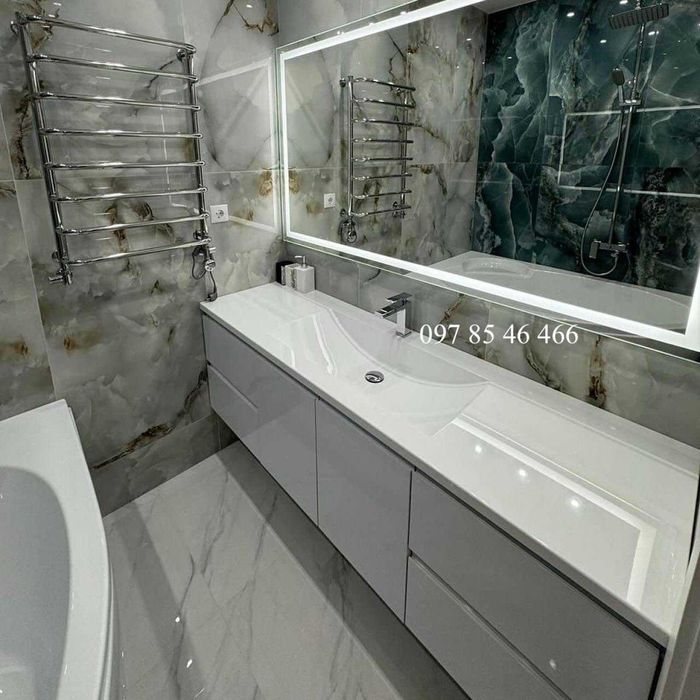 Суцільний умивальник і стільниця на пральну машину + тумба + дзеркало