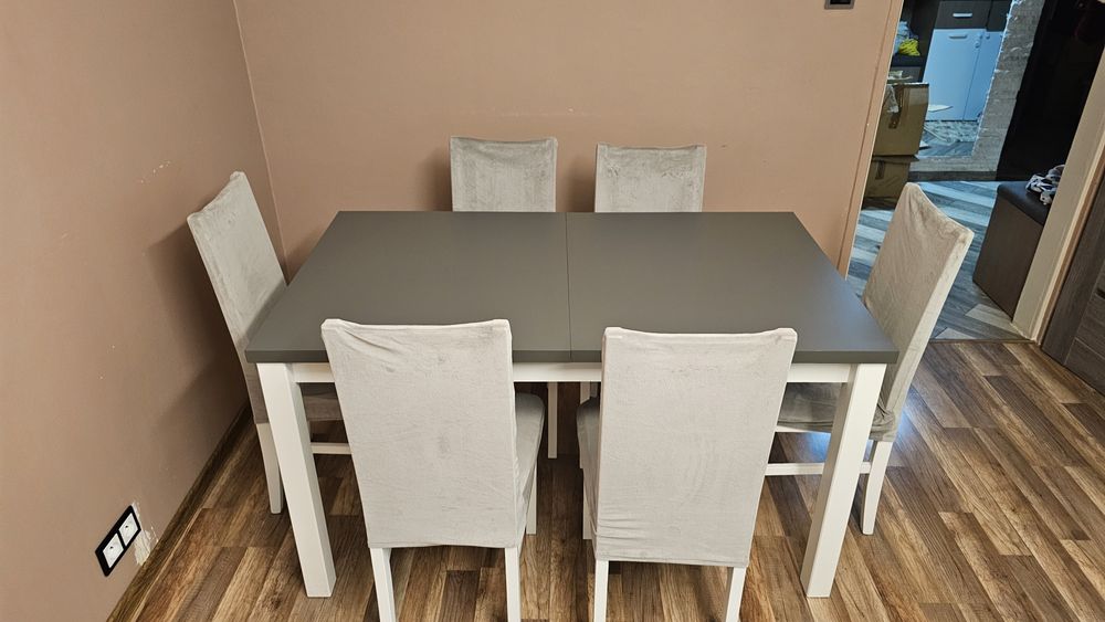 Komplet mebli do salonu: Stół + 6 krzeseł + meble