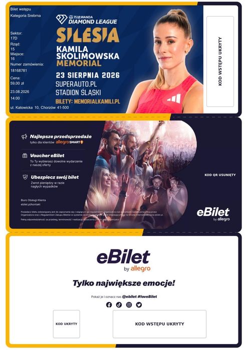 Dwa bilety – Memoriał Kamili Skolimowskiej Diamond League 2026